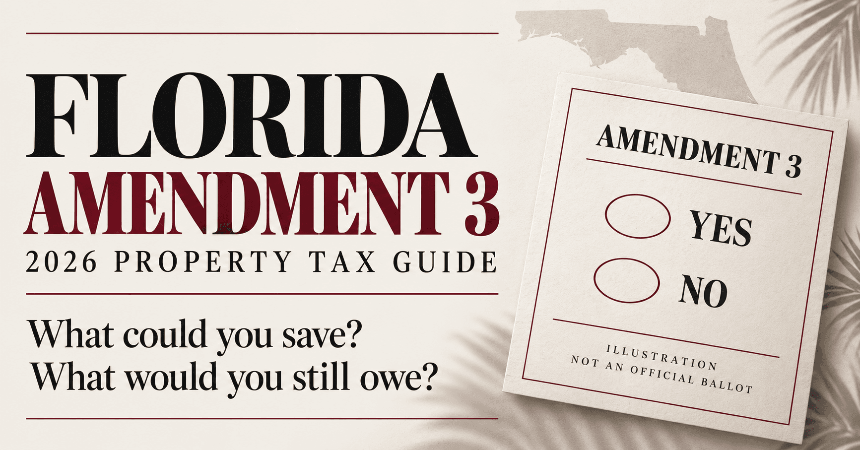 Florida Amendment 3: What could you save? What would you still owe? Ballot-inspired illustration, not an official ballot.