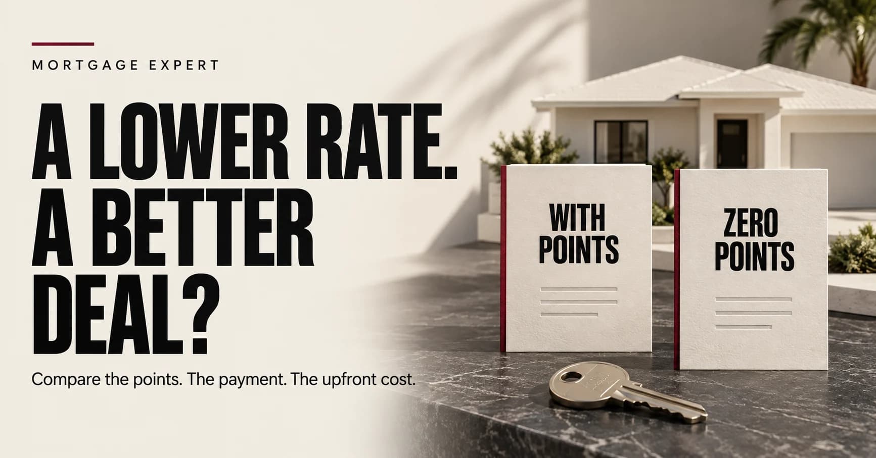 Mortgage Expert illustration comparing options with points and zero points, captioned ‘A lower rate. A better deal?’